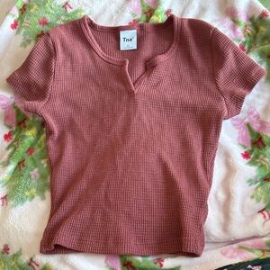 TNA Women's Red Short Sleeve Waffle Top